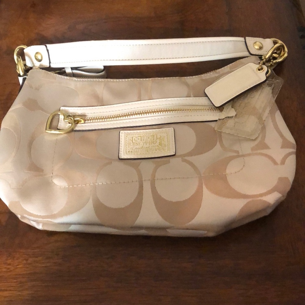 Authentic Tan and beige coach bag 11 x 7 1/2 x 3